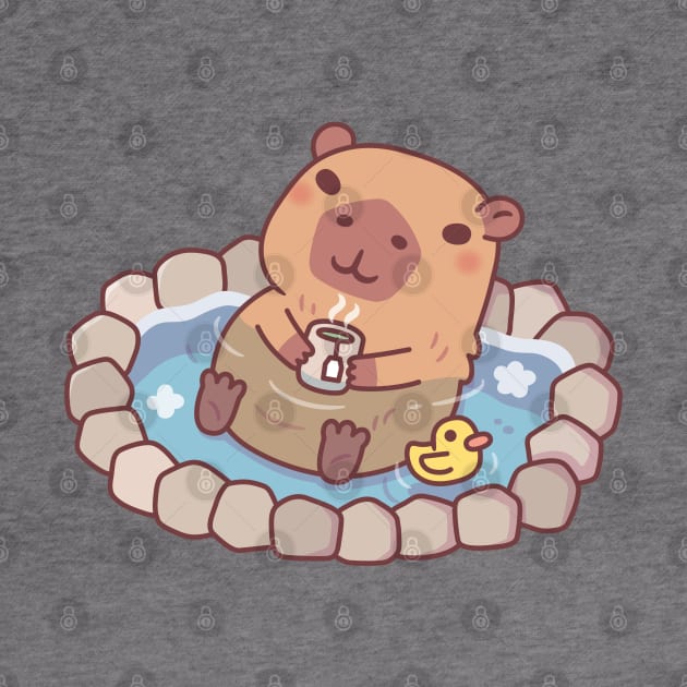 Cute Capybara And Ducky Chilling In Hot Spring by rustydoodle